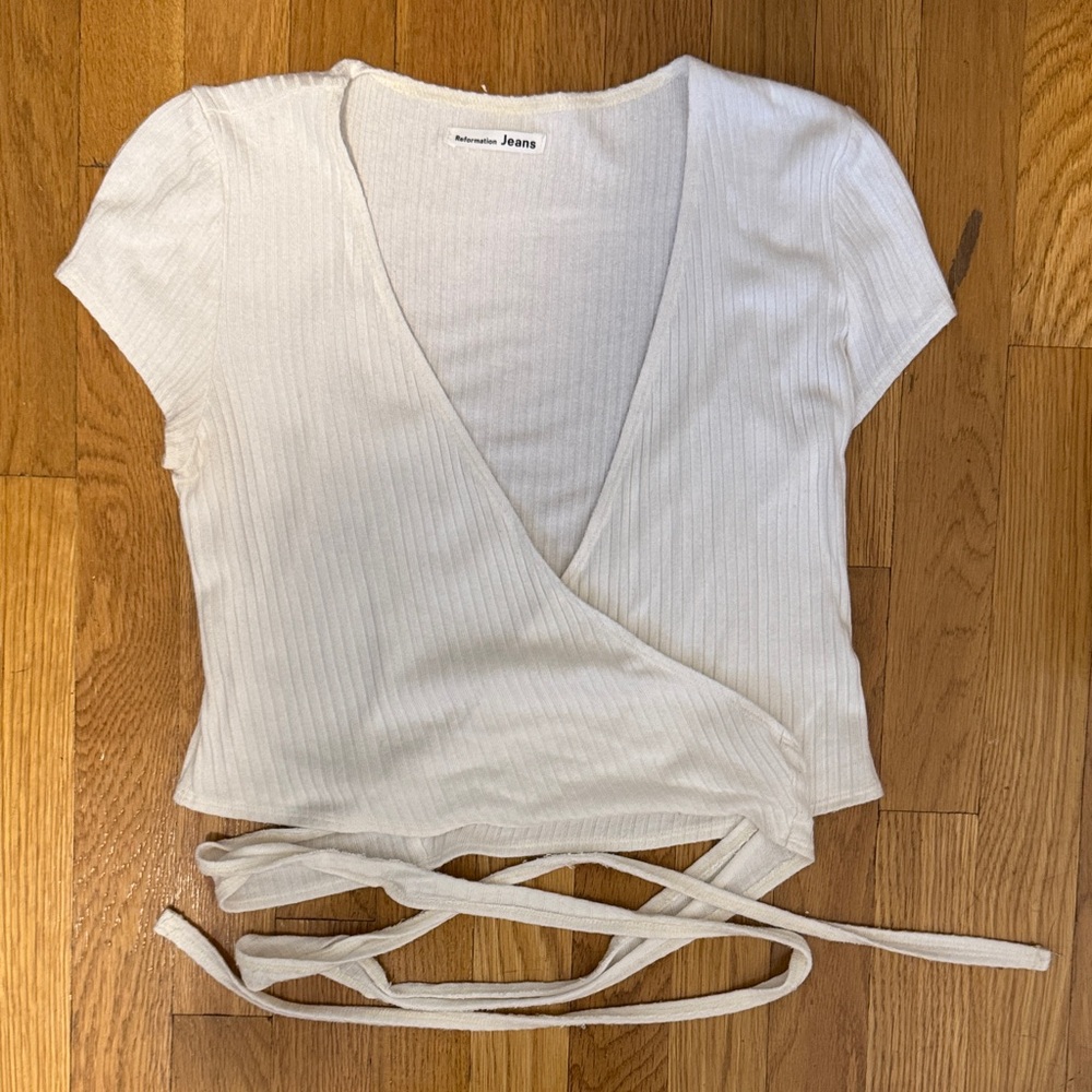Women's White Wrap Top